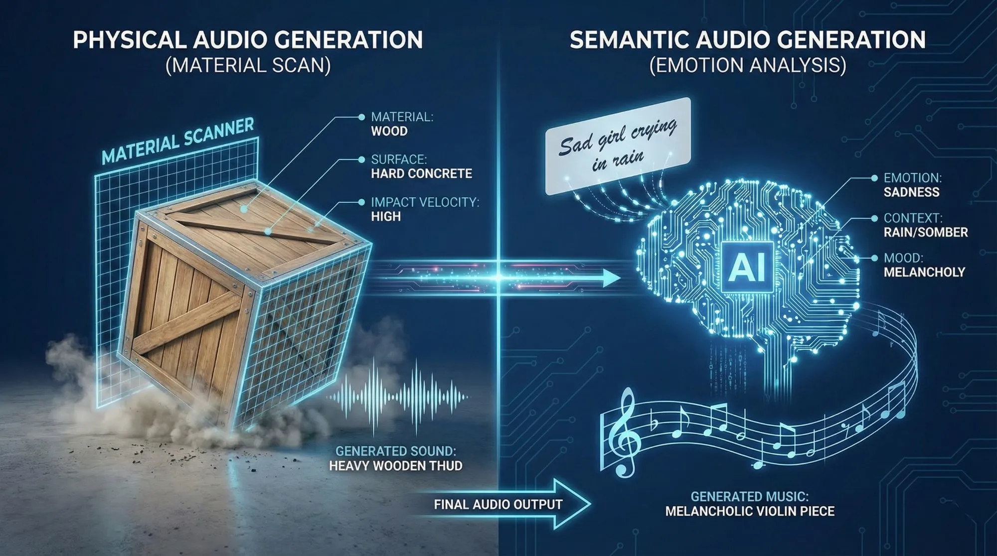 Comparison of Physical Audio Generation vs Semantic Audio Generation